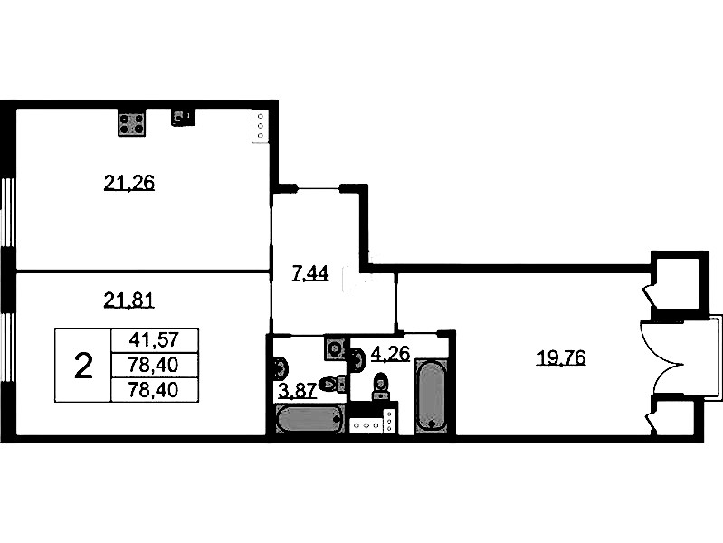 2-комнатная квартира 78.4 м², 9/9 эт., ЖК «Бакунина 33»